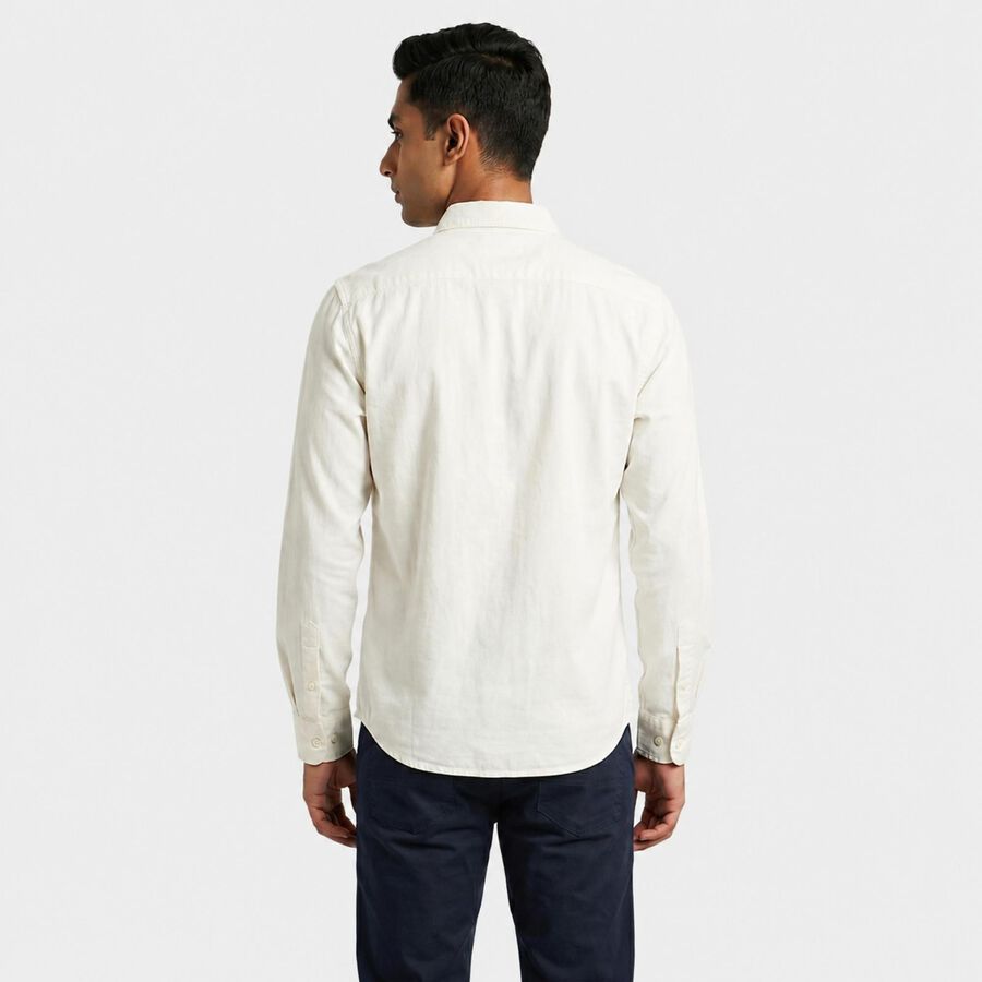 Men's Cream Cotton Spread Collar Regular Fit Casual Shirt, ऑफ व्हाइट, large