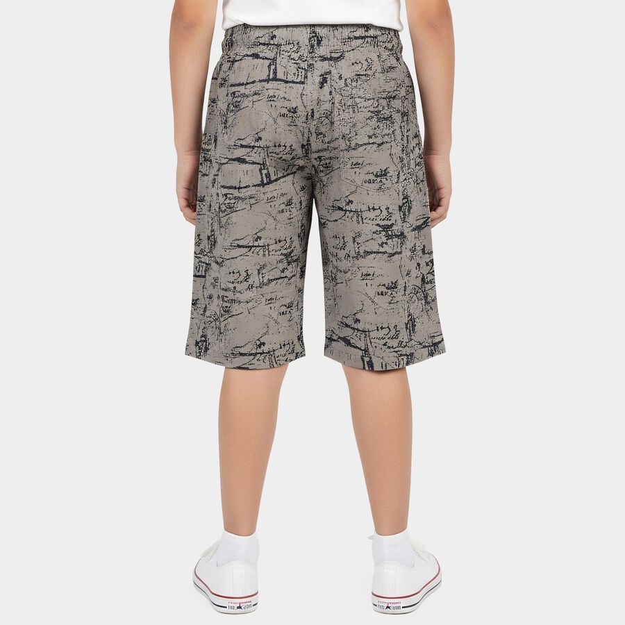 Boys' Grey Relaxed Fit Printed Cotton Jamaican Shorts, Light Grey, large