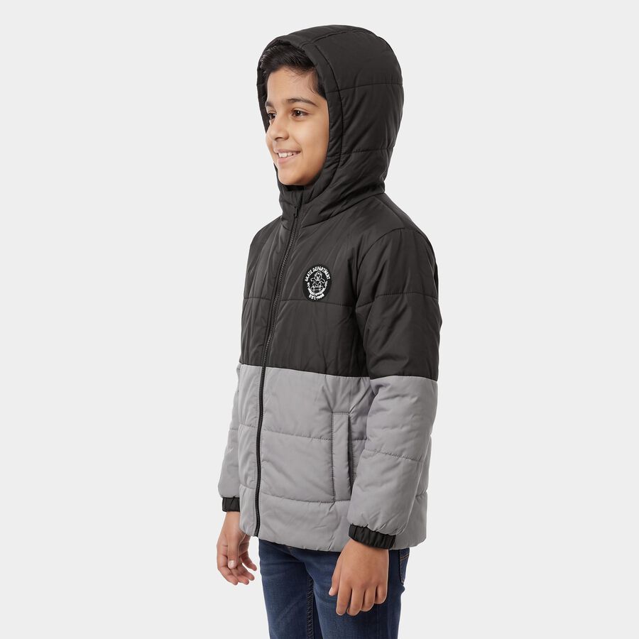Boys Grey Hooded Puffer Jacket, Light Grey, large