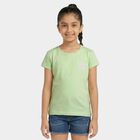 Girls Green Casual T-Shirt, हल्का हरा, small
