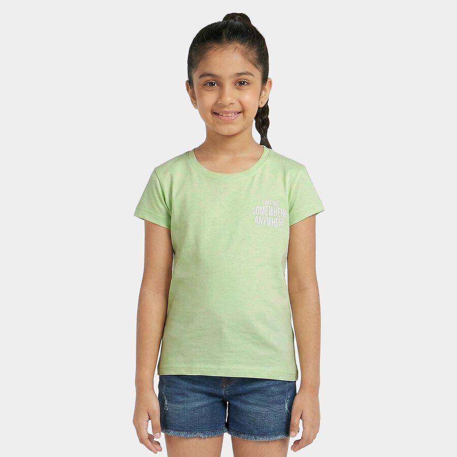Girls Green Casual T-Shirt, हल्का हरा, large