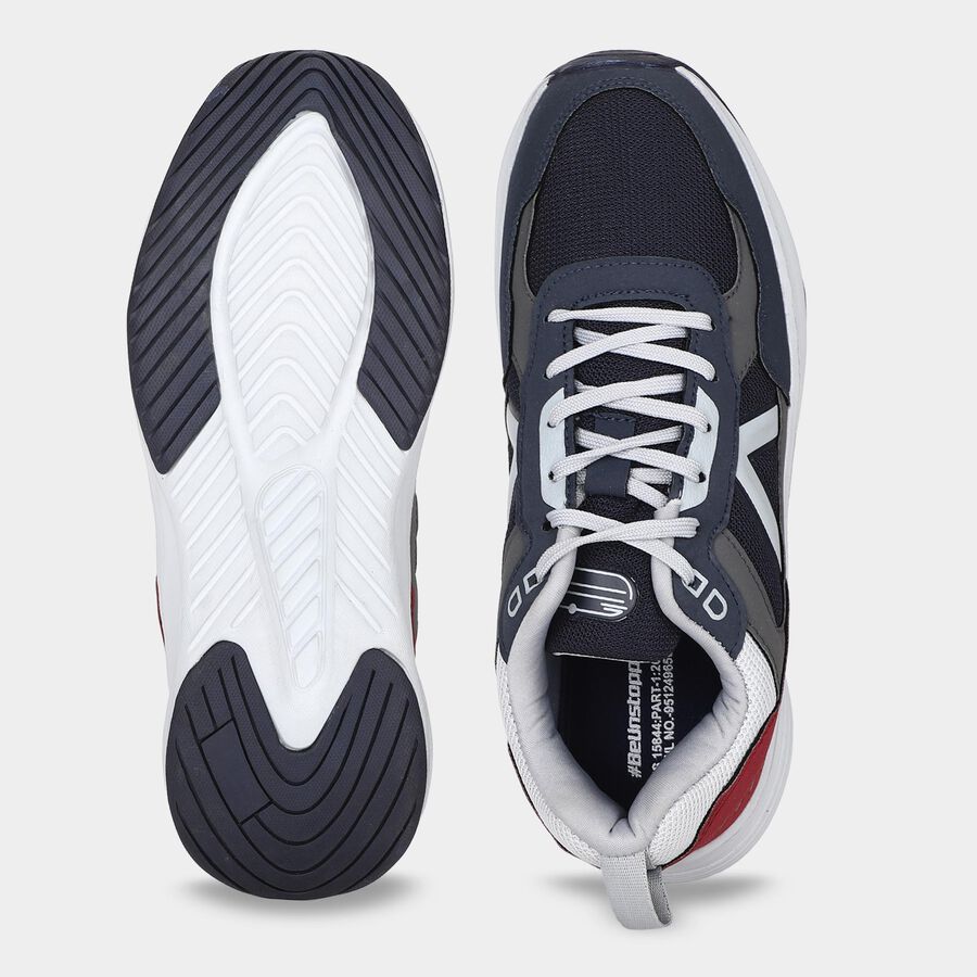 Men's Navy Blue Lace-Up Sneakers, Navy Blue, large