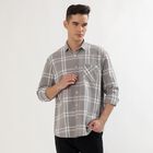 Men's Light Grey Cotton Button-Down Casual Shirt, Light Grey, small image number null