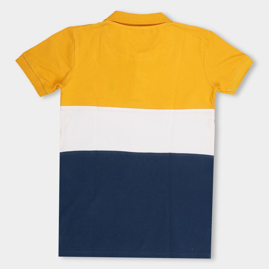 Boys' Mustard Yellow Cotton Collar Half Sleeve T-Shirt, Mustard, large image number null