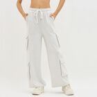 Women's Light Ash Grey Regular Fit Cargo Track Pants, Ecru Melange, small image number null