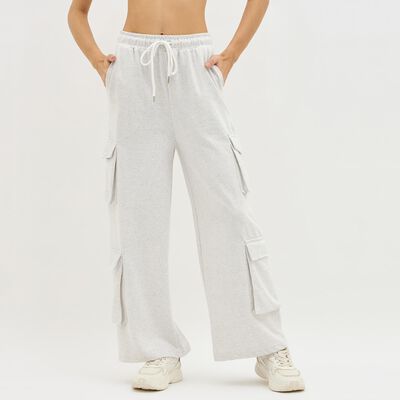 Women's Light Ash Grey Regular Fit Cargo Track Pants