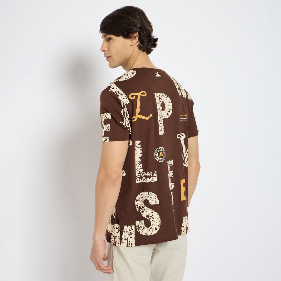 Men's 100% Cotton Round Neck Half Sleeves T-Shirt, Brown, large