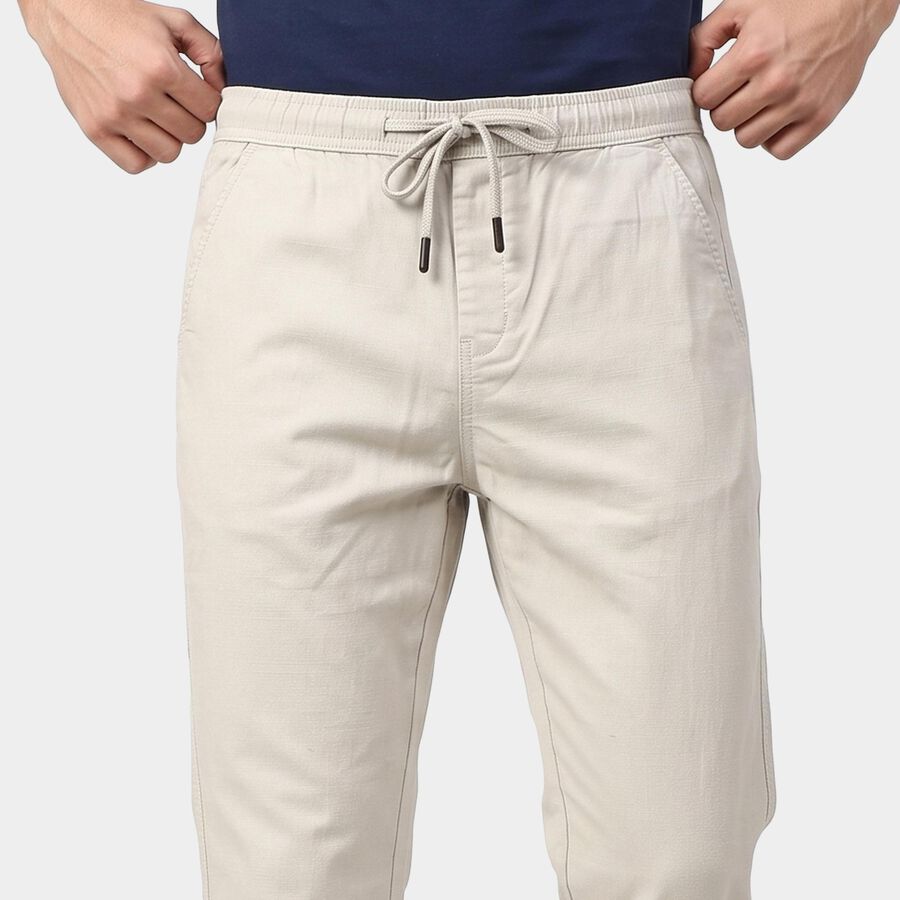 Men's Silver Slim Fit Drawstring Chino Trousers, Silver, large
