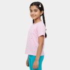Girls' Pink Cotton Round Neck Casual T-Shirt, हल्का गुलाबी, small