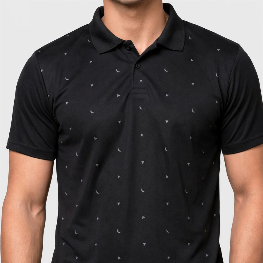 Men's Black Polo Neck Abstract Polo T-Shirt, Black, large