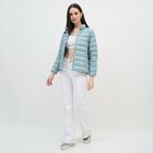 Women's Light Sage Green High Neck Casual Puffer Jacket, हल्का हरा, small image number null