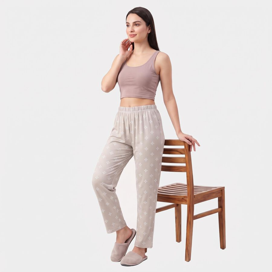 Women's Grey Straight Fit Geometric Printed Pyjama, Light Grey, large