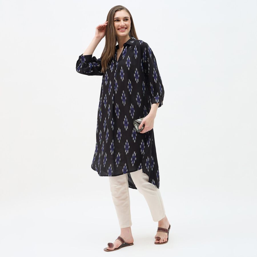 Women's Black Round Neck Straight Kurta, Black, large