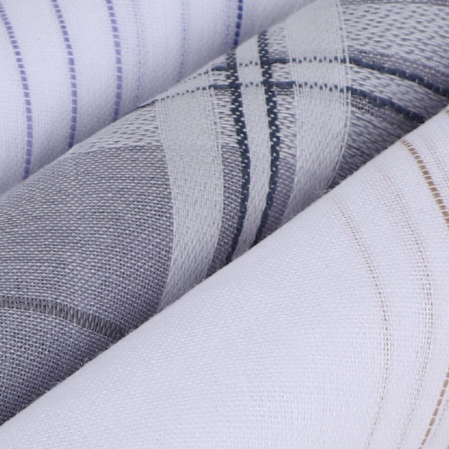 Men's Multi-colored Striped and Checked Pack of 3 Handkerchief, Dark Grey, large