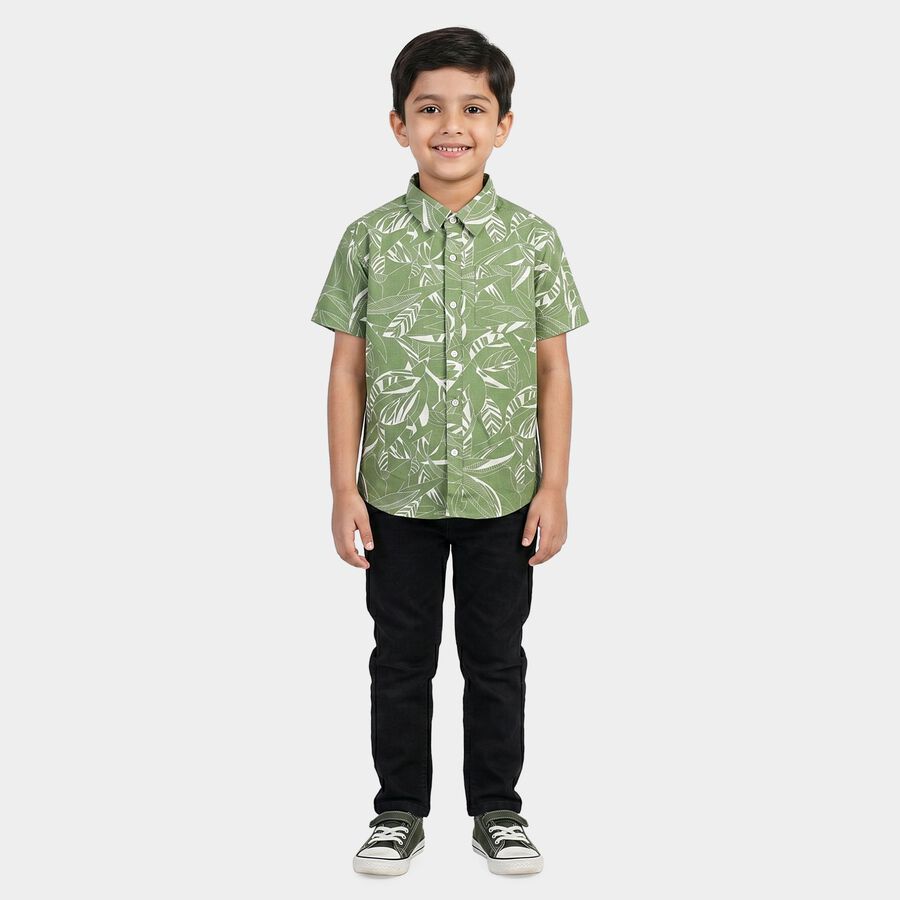 Boys Green Cotton Half Sleeve Spread Collar Casual Shirt, Light Green, large