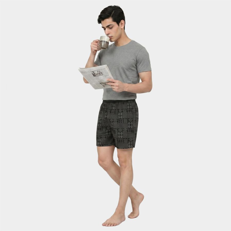 Men's Black Classic Fit Geometric Printed Boxers, काला, large