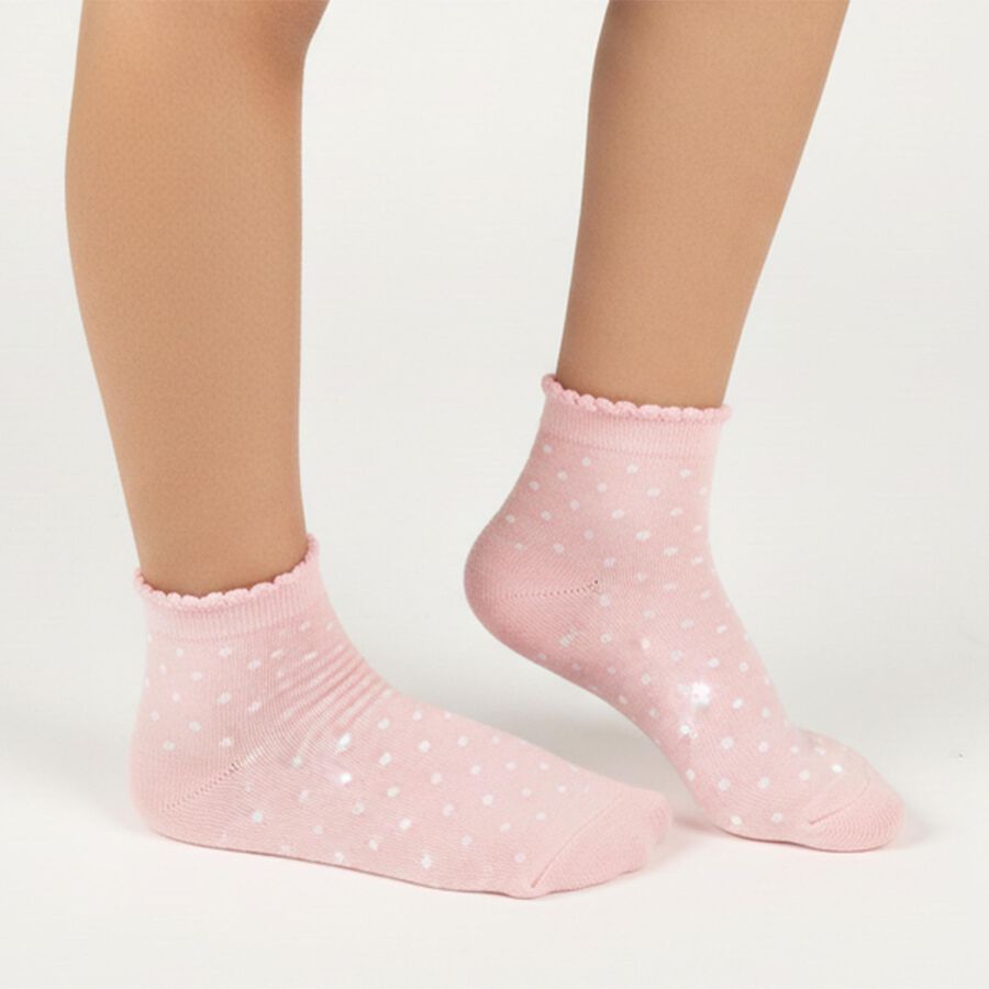 Girls' Soft Pastel Pink and Light Powder Blue Regular Fit Scalloped Ankle-Length Socks Pack of 2, Pink, large image number null