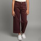 Girls' Deep Burgundy Wide Leg Cotton Jeans, वाइन, small image number null