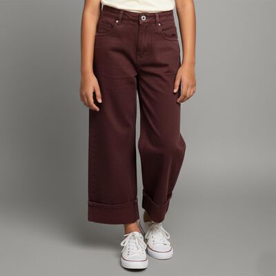 Girls' Deep Burgundy Wide Leg Cotton Jeans