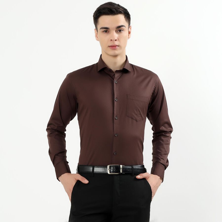 Men's Rich Chocolate Brown Slim Fit Formal Shirt, भूरा, large image number null