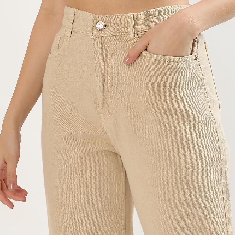Ladies' 100% Cotton High Rise Jeans , Off White, large image number null
