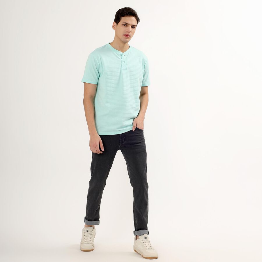 Men's Henley Half Sleeves T-Shirt , एक्वा, large image number null