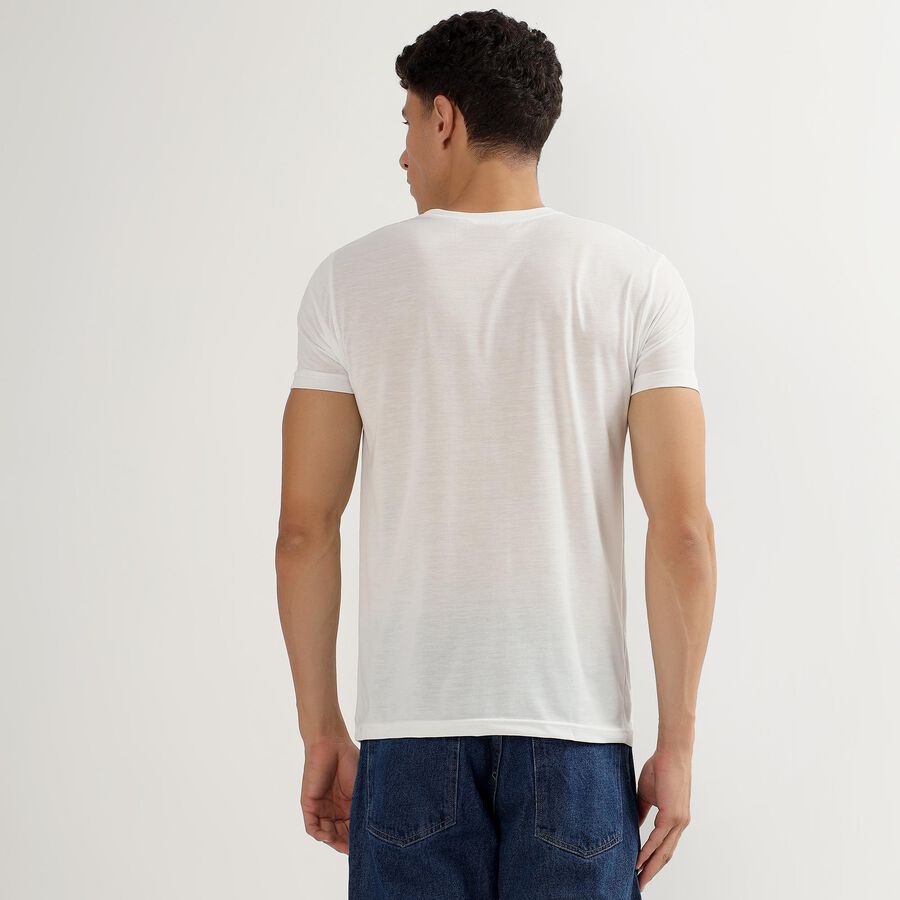 Men's Bright White Round Neck Casual T-Shirt, White, large image number null