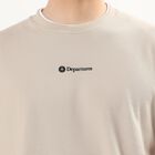 Men's Beige Round Neck Casual T-Shirt, Beige, small