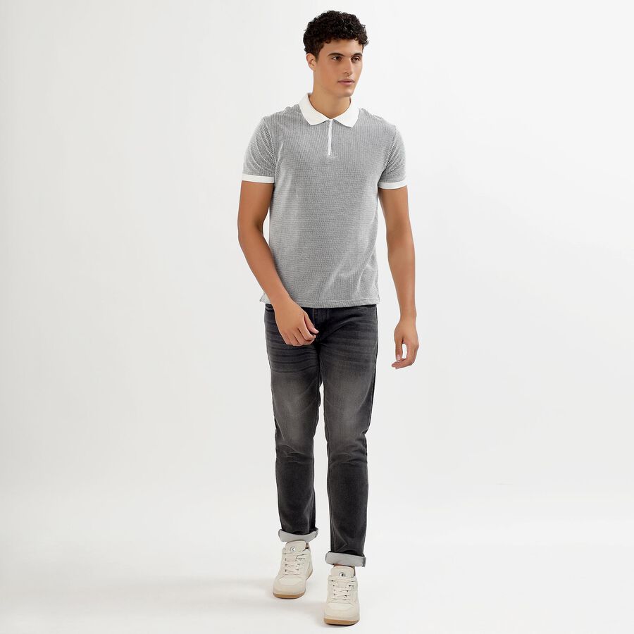 Men's Black Polo Neck Checkered T-Shirt&nbsp;, Black, large