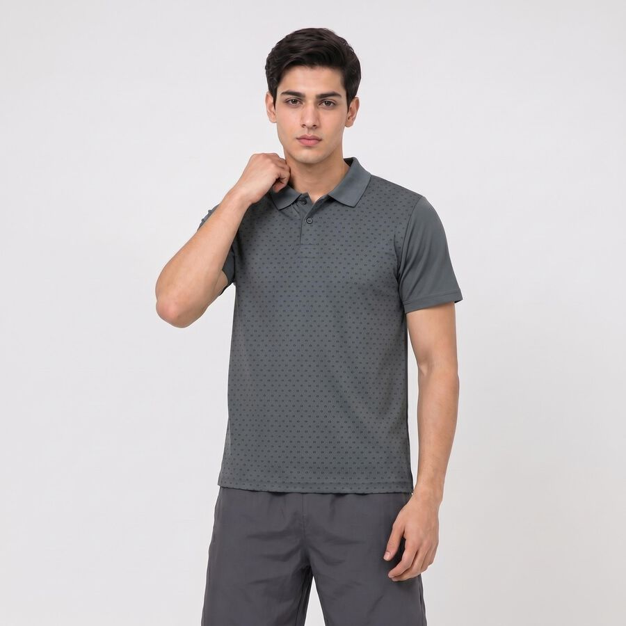 Men's Grey Polo Neck Polo Drifit T-Shirt, गहरा ग्रे, large