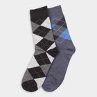 Men's Dark Charcoal Black and Steel Blue Regular Fit Argyle Pattern Pack of 2 Socks, काला, small