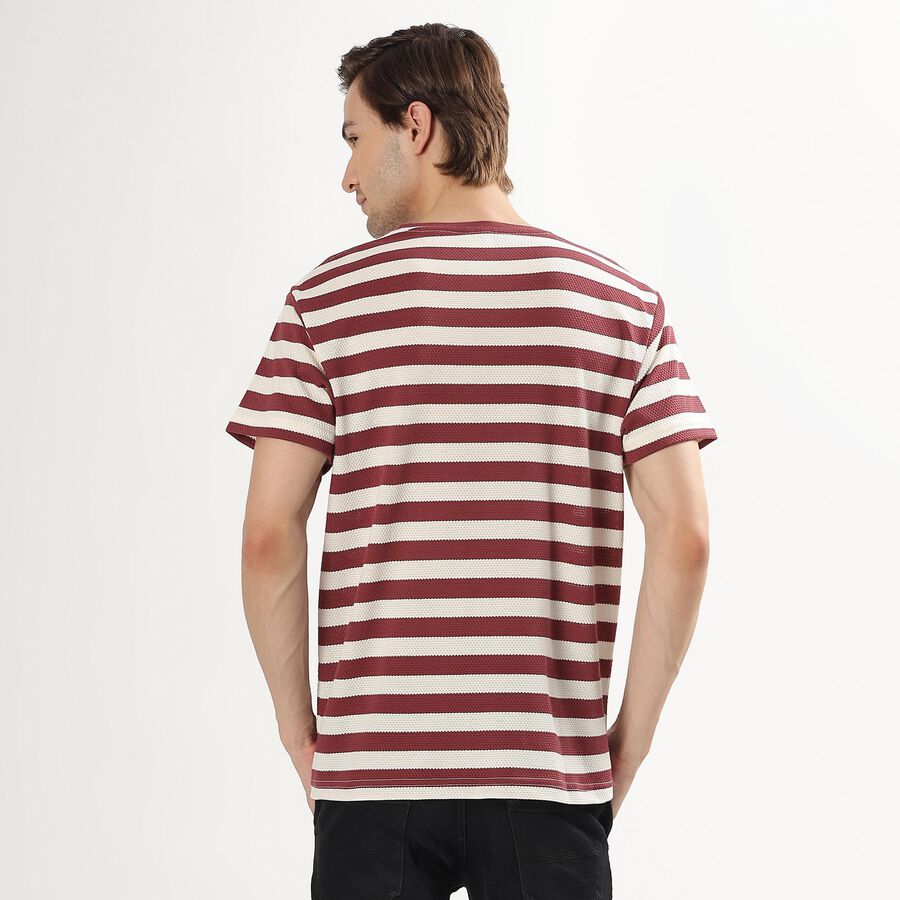 Men's Deep Brick Red Round Neck Casual T-Shirt, Red, large image number null