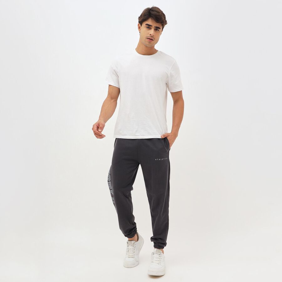 Men's Charcoal Black Regular Fit Side-Typography Track Pants, Dark Grey, large image number null
