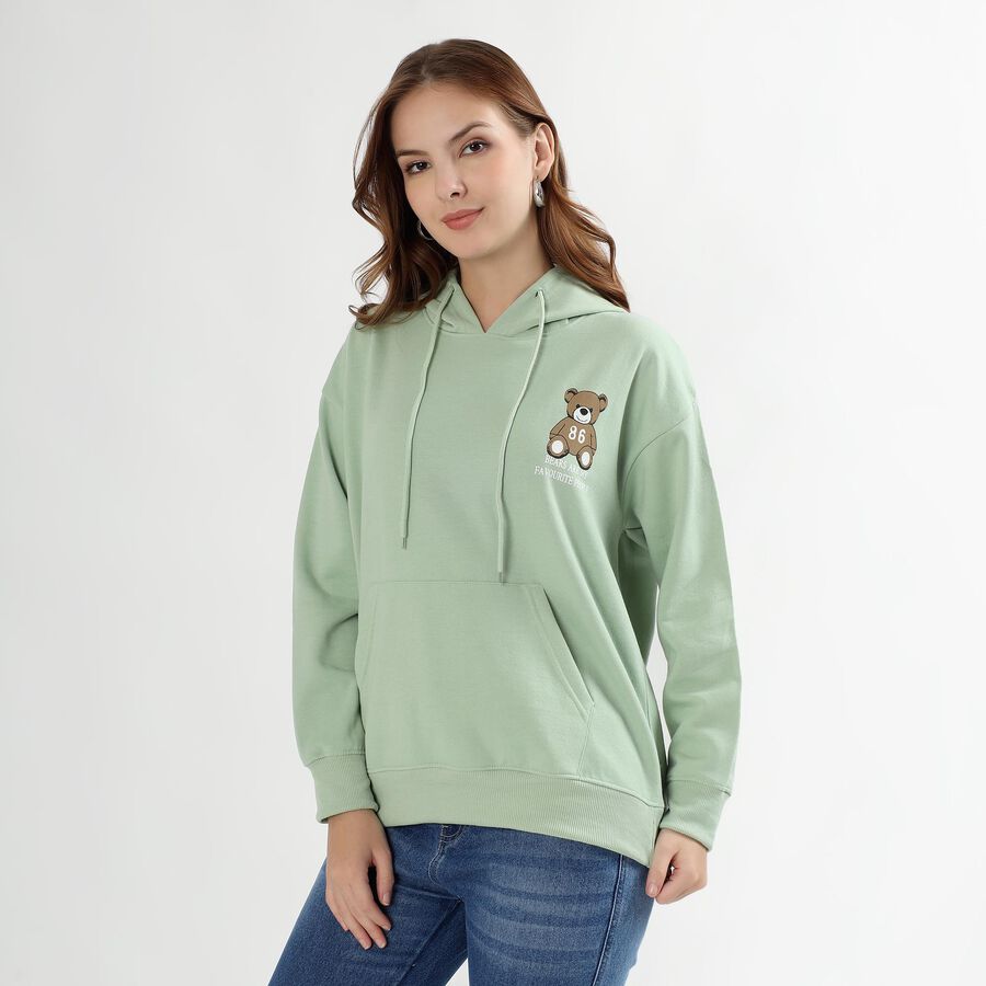 Women's Light Sage Green Hooded Neck Casual Sweatshirt, Light Green, large image number null
