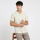 Men's Cream Short Sleeves Camp Collar Camp Collar Casual Shirt, ऑफ व्हाइट, small