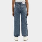 Girls' Dark Blue Regular Fit Heart Patch Jeans, Mid Blue, small