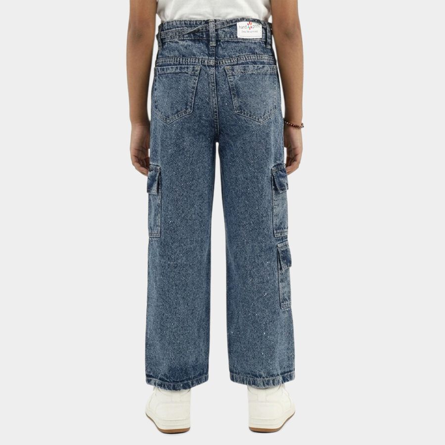 Girls' Dark Blue Regular Fit Heart Patch Jeans, Mid Blue, large