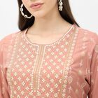 Women's Bright Pink Round Neck Solid Kurti, गुलाबी, small