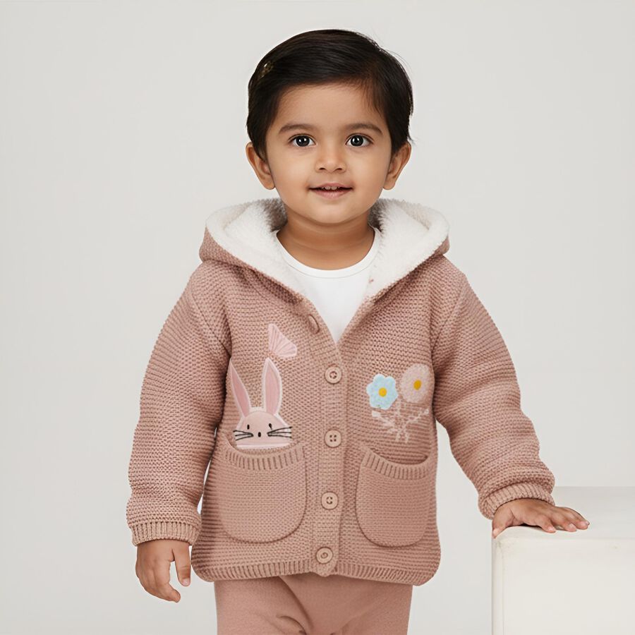 Infants Light Pink Crew Neck Casual Pullover, हल्का गुलाबी, large image number null
