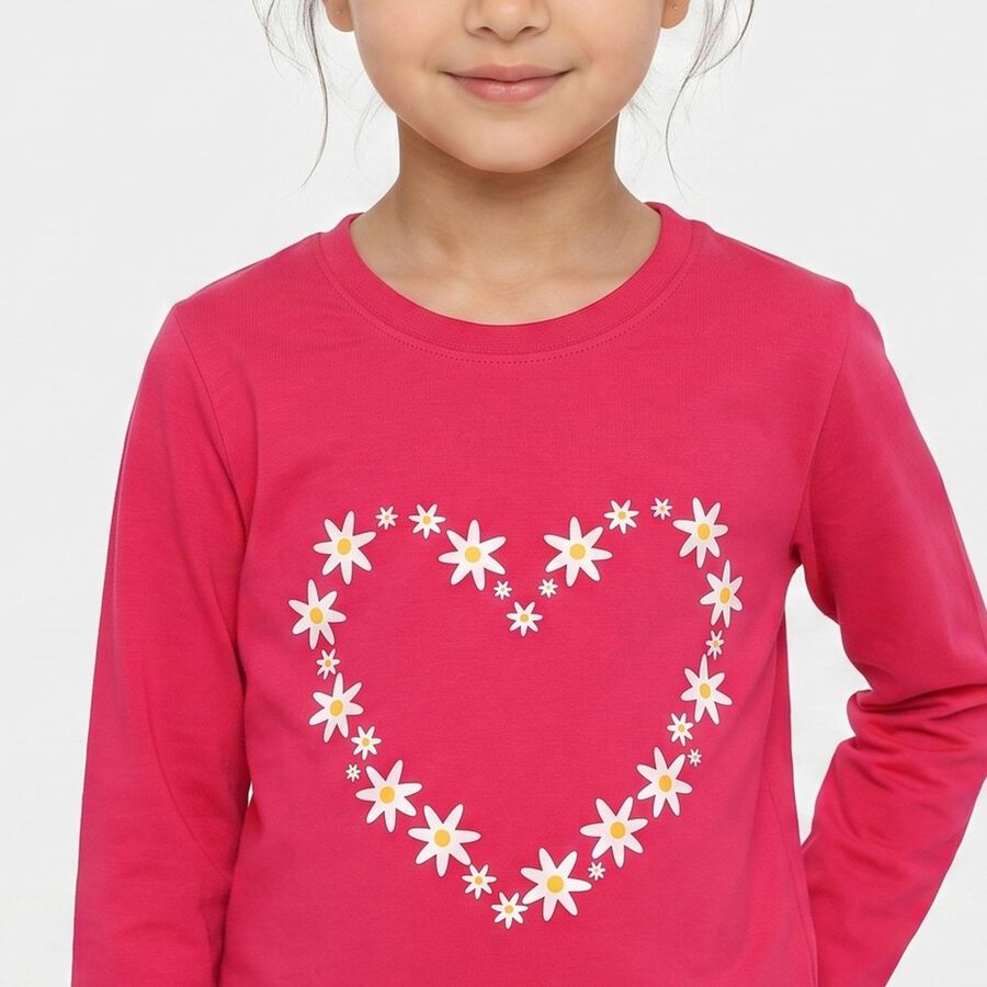 Girls Fuchsia Round Neck Regular Top, रानी (फ्यूशिया), large