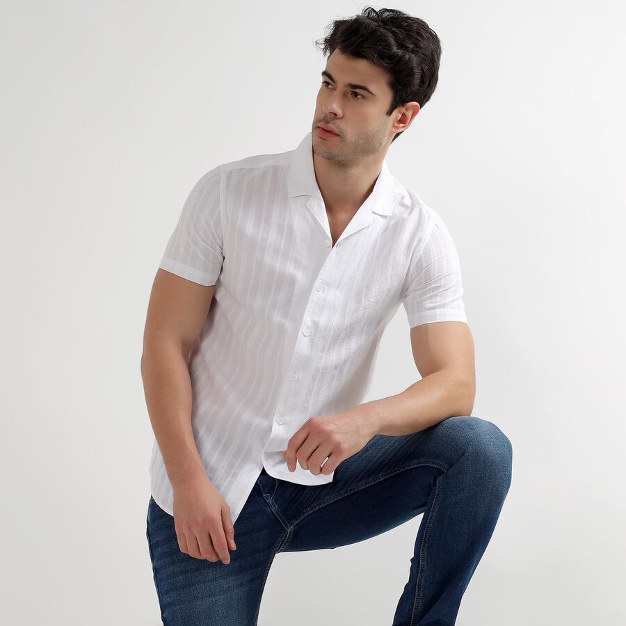 Men's White Cotton Regular Collar Casual Shirt, White, large image number null