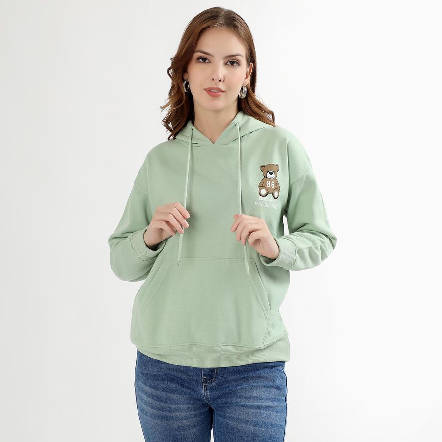 Women's Light Sage Green Hooded Neck Casual Sweatshirt, Light Green, large image number null