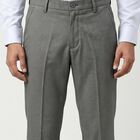 Men's Grey Slim Fit Flat-Front Formal Trousers, Light Grey, small