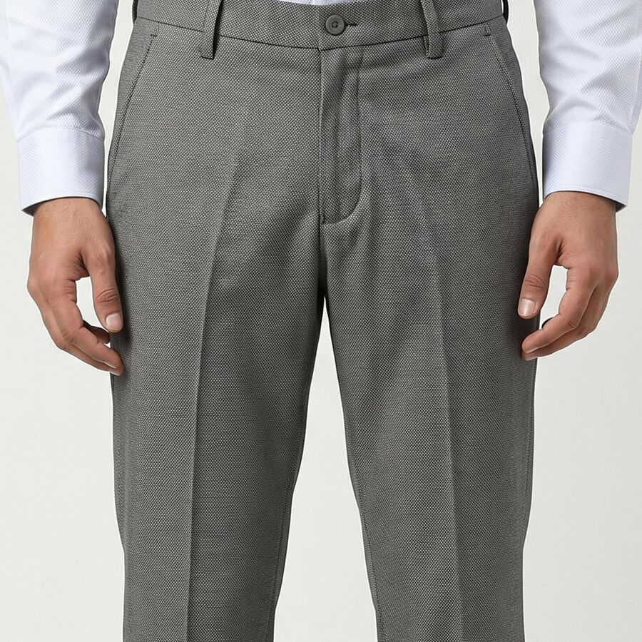 Men's Grey Slim Fit Flat-Front Formal Trousers, Light Grey, large