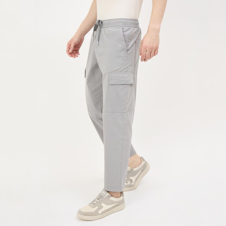 Men's Light Grey Slim Fit Flat-Front Trousers, हल्का ग्रे, large