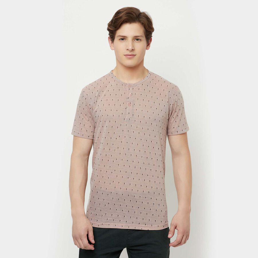 Printed Henley T-Shirt, Peach, large image number null