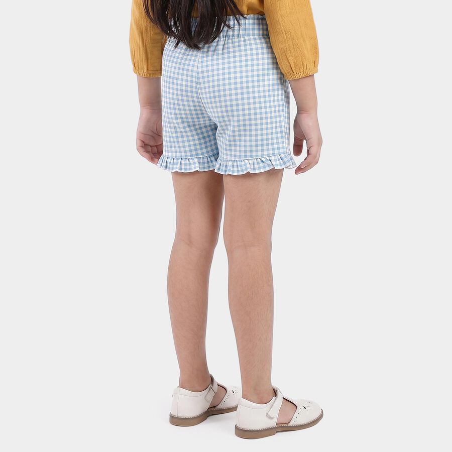 Girls' Light Blue Regular Fit Gingham Ruffle Hem Shorts, हल्का नीला, large
