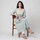 Women's Aqua Notch Neck Embroidered Kurta, एक्वा, small