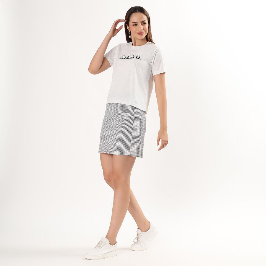 Women's Soft White Round Neck Casual T-Shirt, Ecru Melange, large