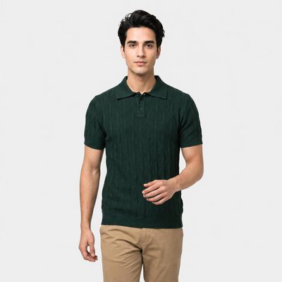 Men's Dark Green Cotton Polo Neck Polo T-Shirt